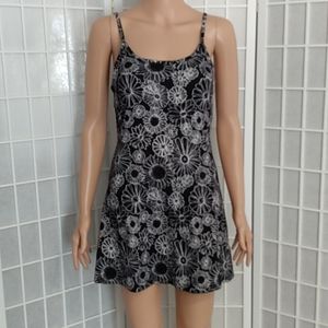 SO Black & White Floral Cami Fit and Flare Mini Dress – Adjustable Straps, XS
